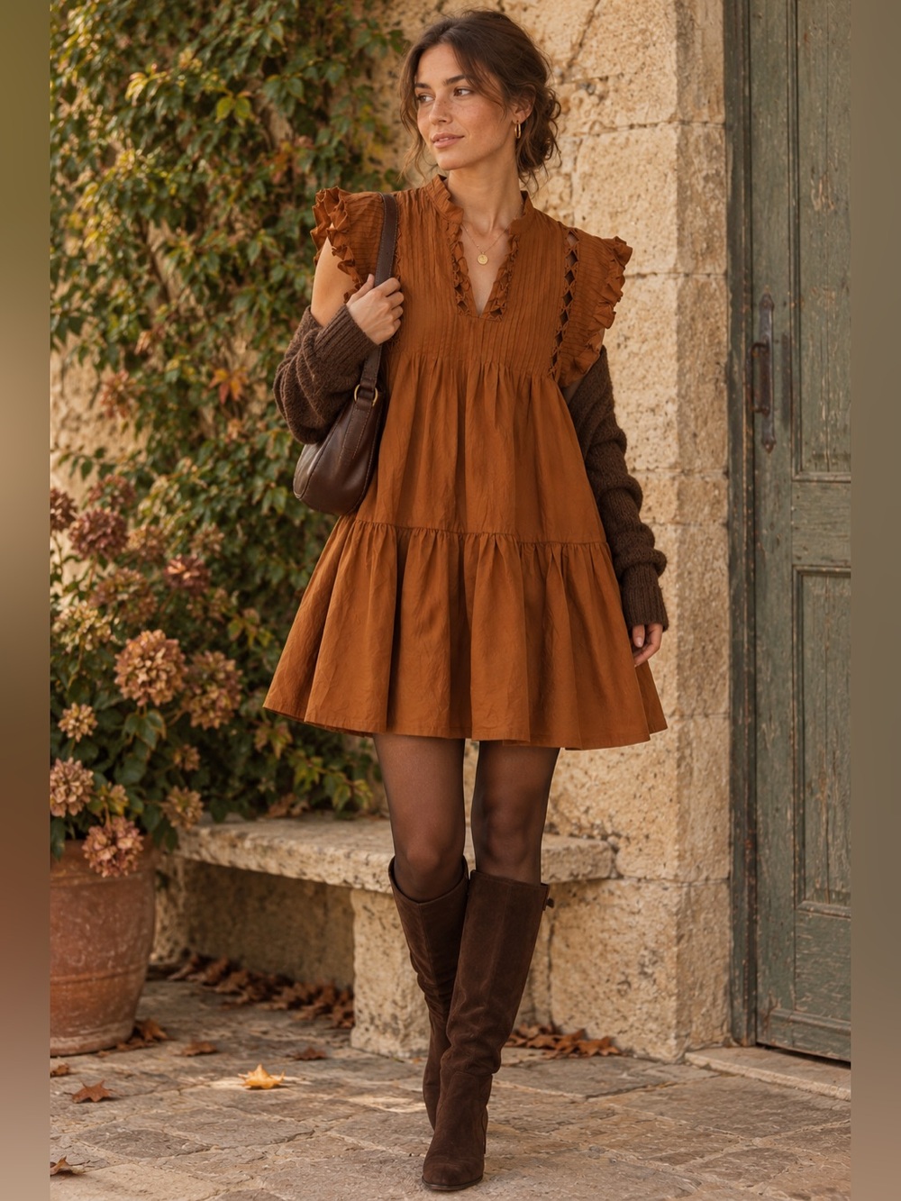 Sea NY Cotton Rust Orange Pintuck Dress Small